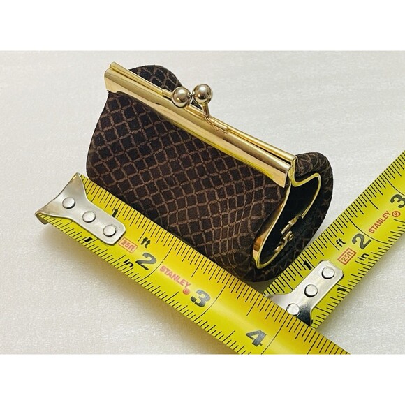 VTG Italian Suede Leather Coin Purse Kiss Lock Gold Hardware Brown Geometric - Picture 7 of 11